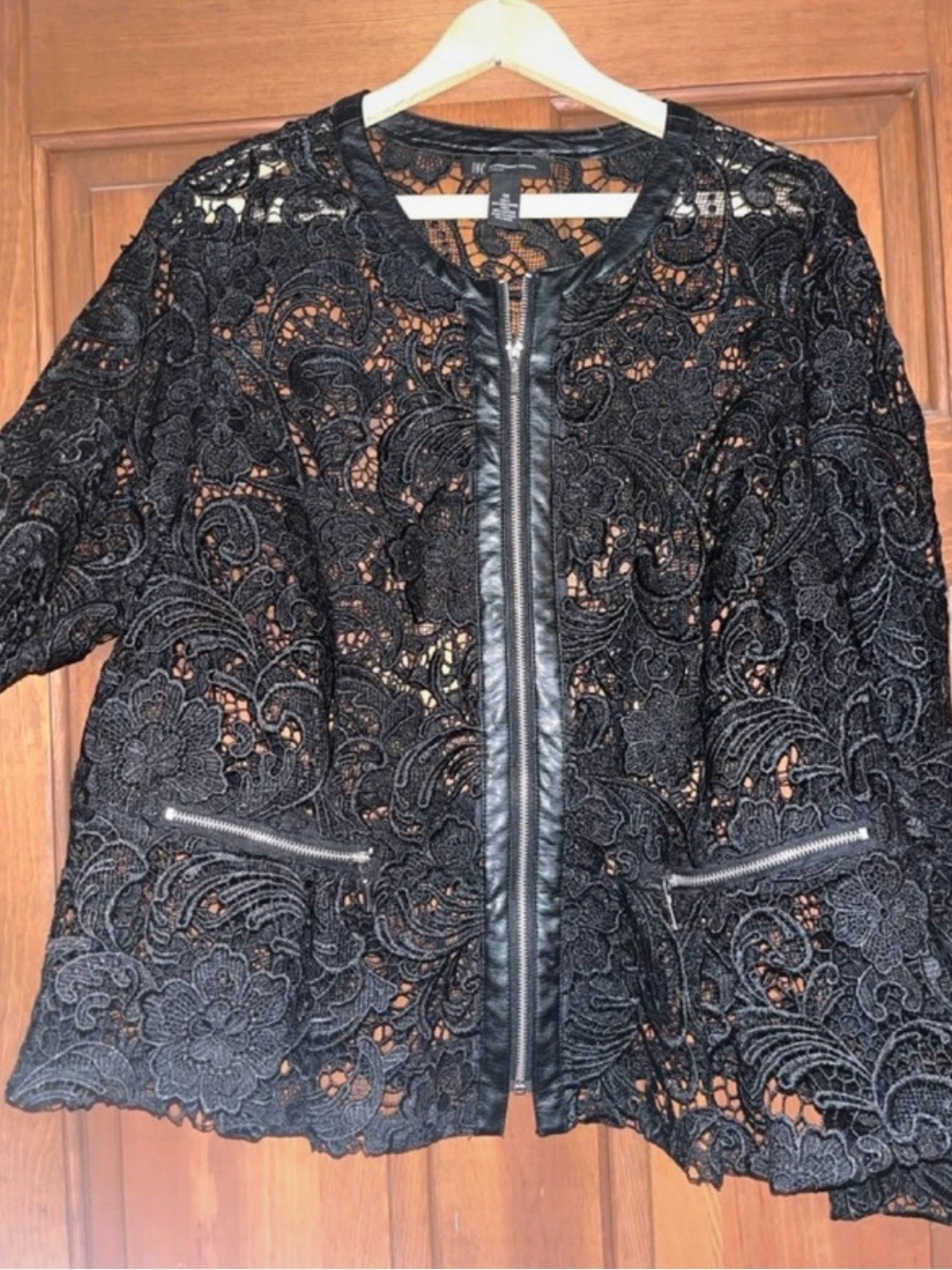 INC International Concepts Black Lace Zip-Front Blazer, Size 1X